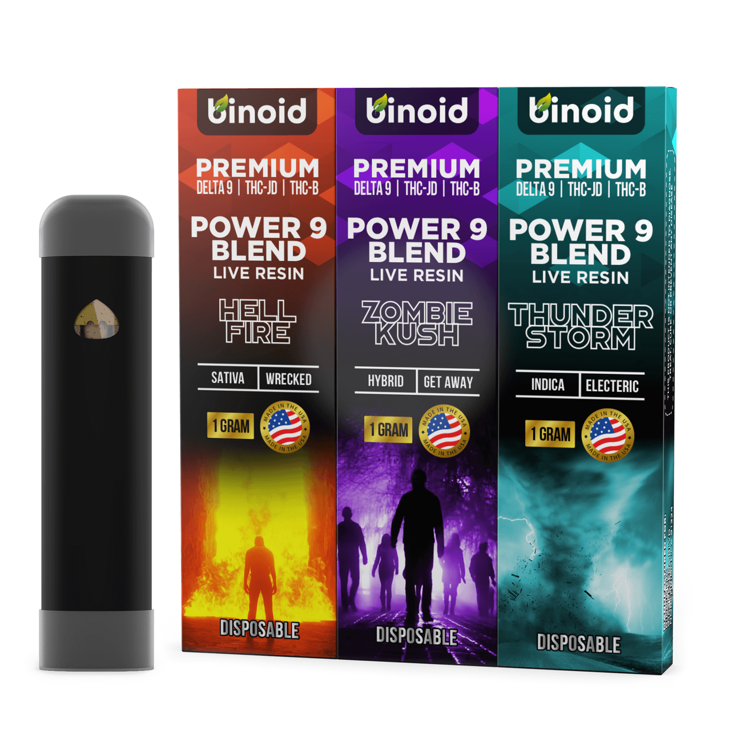 BINOID POWER 9 BLEND LIVE RESIN – 3x1g Vape COMBO